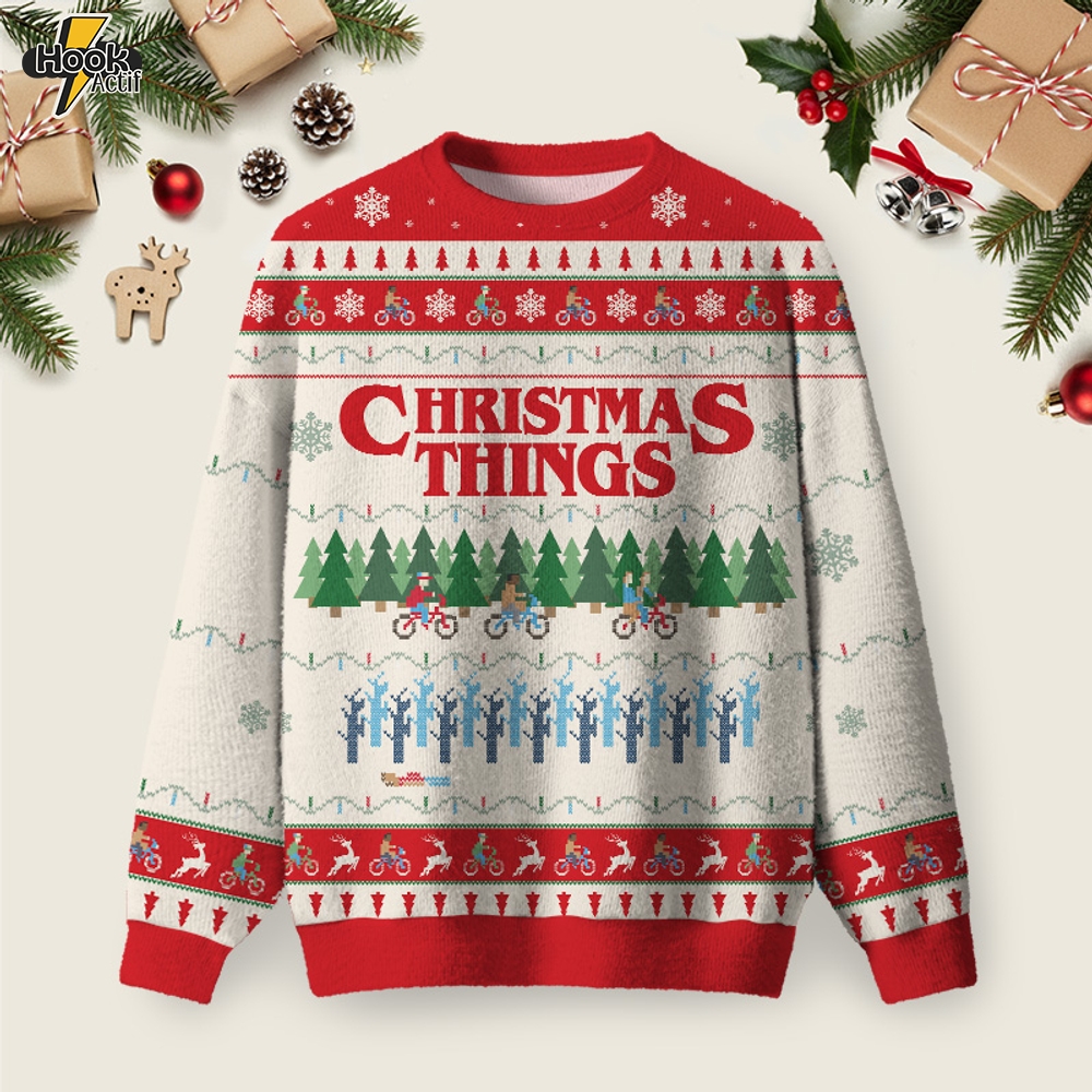 Christmas Thing Ugly Christmas Fuzzy Fleece Sweatshirt Christmas Thing Ugly Christmas Fuzzy Fleece Sweatshirt