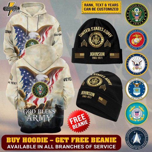 Customized God Bless US Veteran With US Eagle #TLT1070 – Buy Hoodie Get Free Beanie