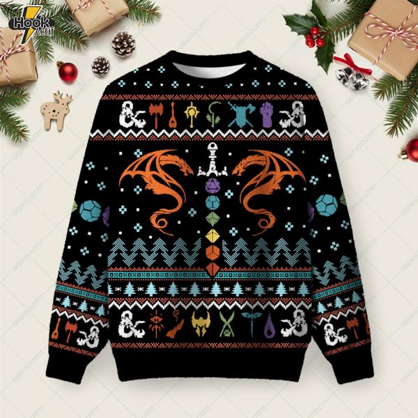 DND Dragon Dice Weapon Black Ugly Christmas Fuzzy Fleece Sweatshirt
