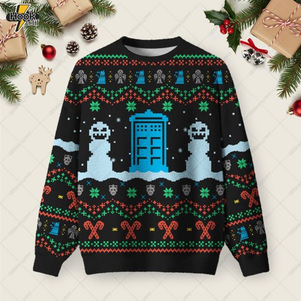 Doctor Who Black Ugly Christmas Fuzzy Fleece Sweatshirt