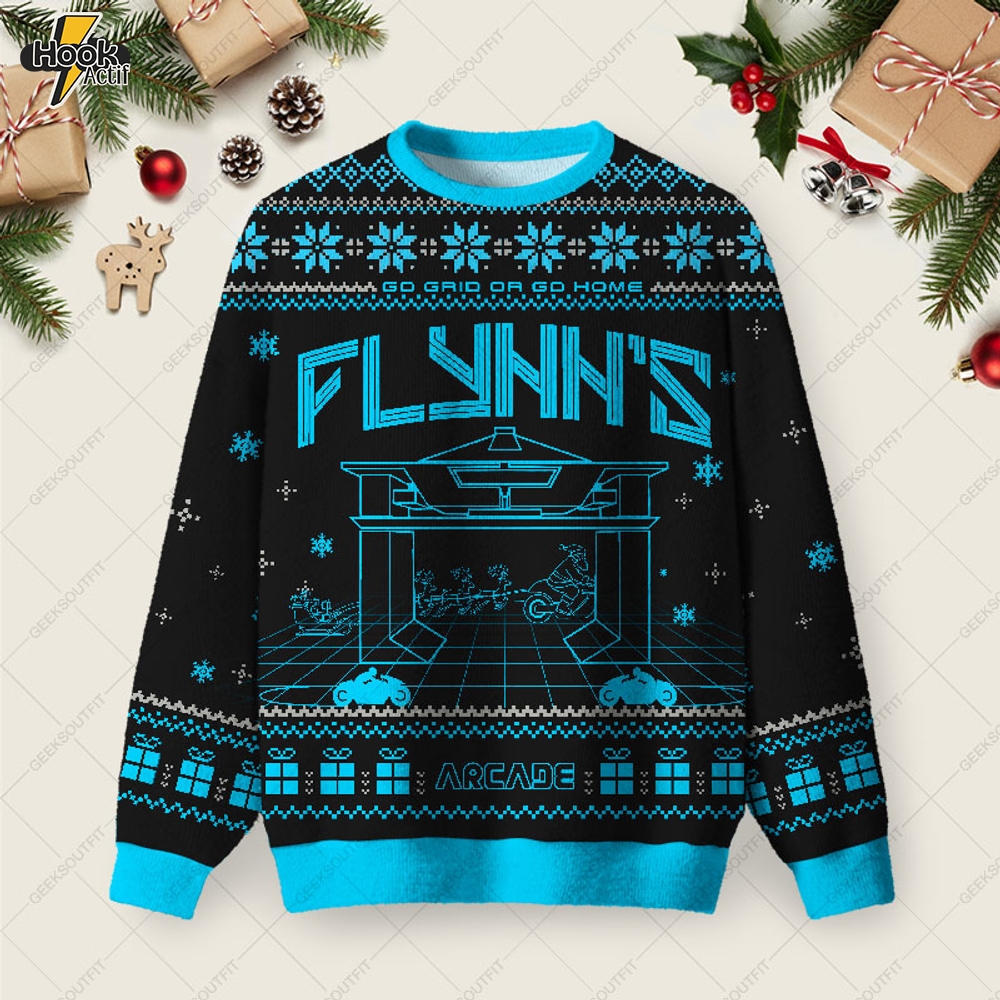 Flynn's Arcade Ugly Christmas Fuzzy Fleece Sweatshirt Flynn's Arcade Ugly Christmas Fuzzy Fleece Sweatshirt