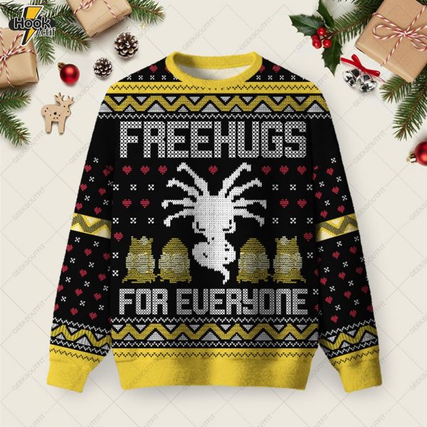 Free Hugs For Everyone Ugly Christmas Fuzzy Fleece Sweatshirt