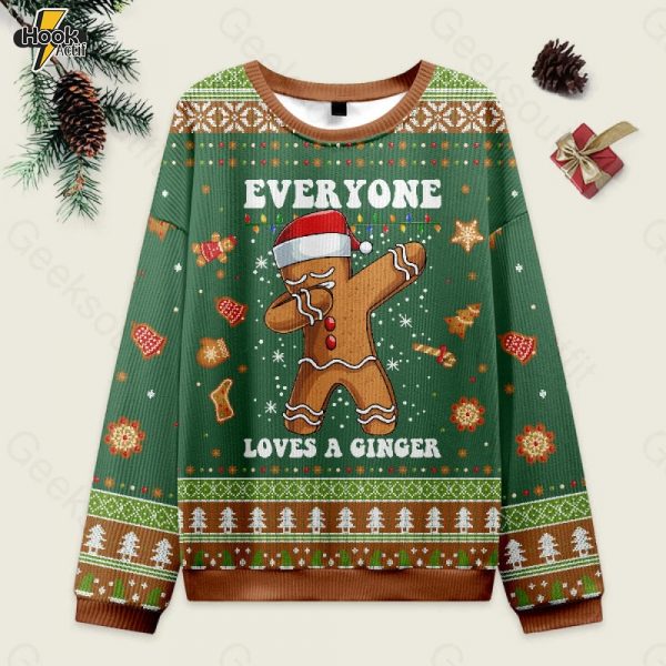 Gingerbread Dabbing Dance Christmas Green Ugly Christmas Fuzzy Fleece Sweatshirt