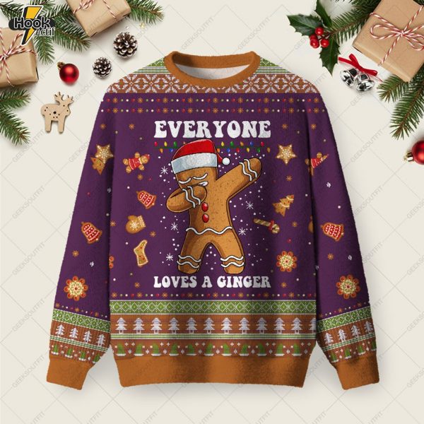 Gingerbread Dabbing Dance Christmas Purple Ugly Christmas Fuzzy Fleece Sweatshirt