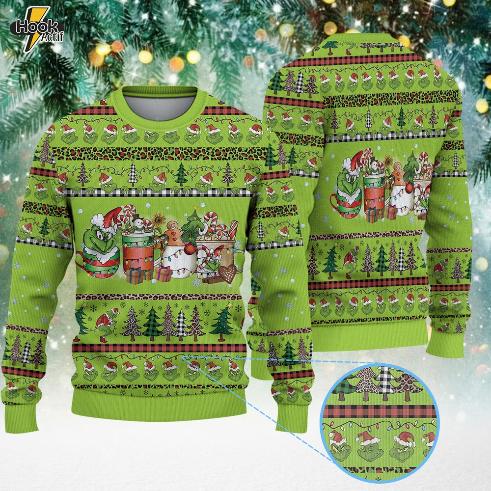Grinch Christmas Drink Christmas Knitted Sweater Grinch Christmas Drink Christmas Knitted Sweater