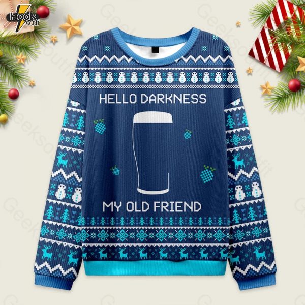 Hello Darkness My Old Friend Blue Ugly Christmas Fuzzy Fleece Sweatshirt