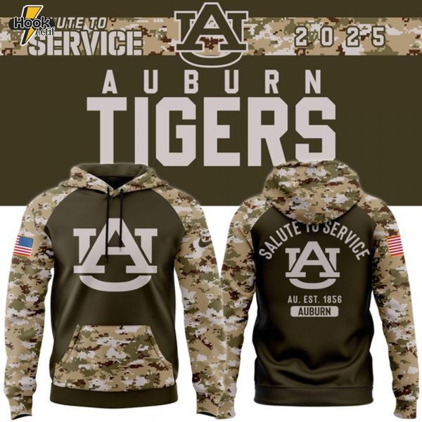 Auburn Tigers football 2025 Nike Olive/Camo 2025 Salute To Service Hoodie v2