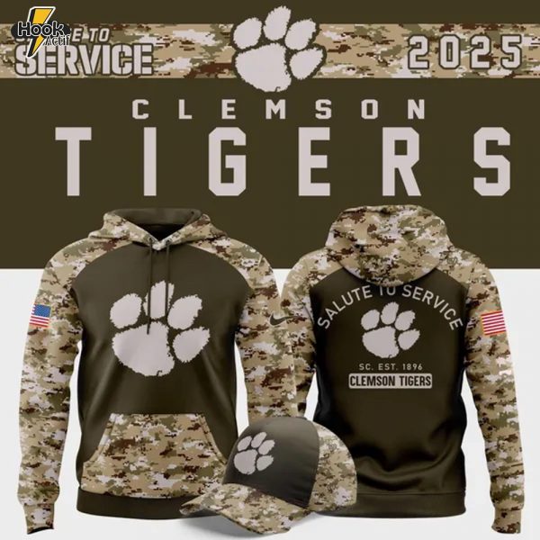 Clemson Tigers football Olive/camo 2025 Salute To Service Hoodie