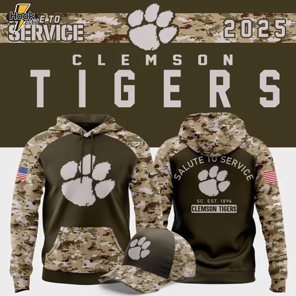 Clemson Tigers football Olive/camo 2025 Salute To Service Hoodie Clemson Tigers football Olive/camo 2025 Salute To Service Hoodie