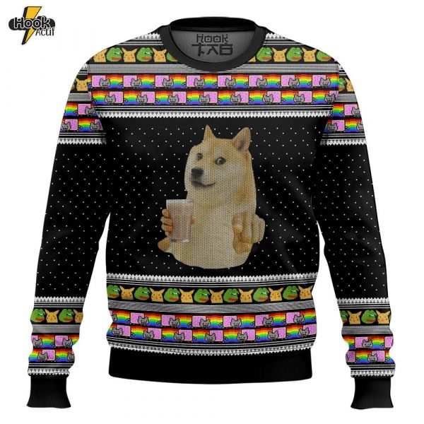 Hooktab 3d Choccy Milk Cheems Doge Meme Ugly Christmas Sweater