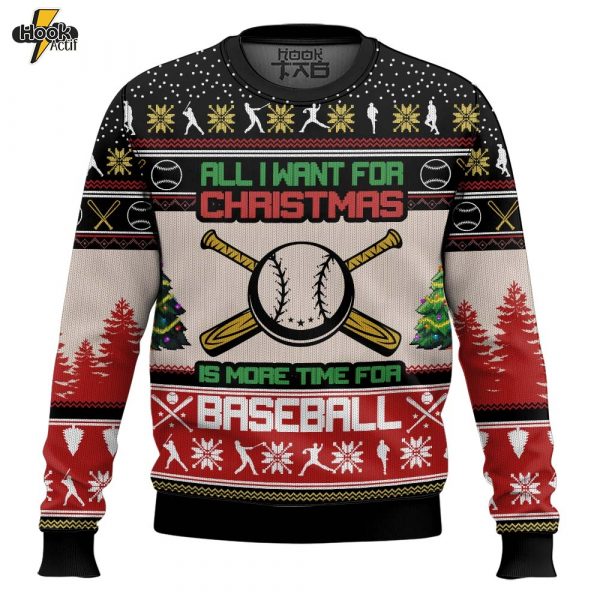 Hooktab All I Want For Christmas Is Baseball Ugly Christmas Sweater