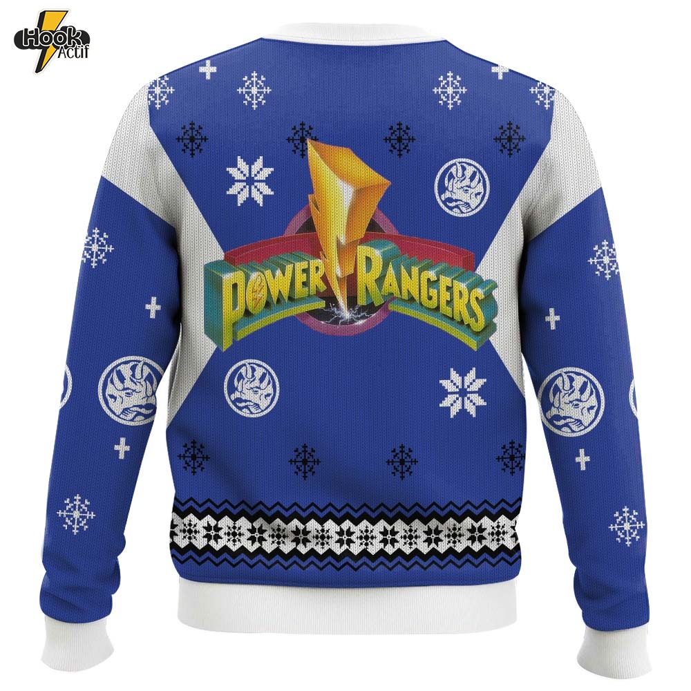 Hooktab Blue Power Rangers Ugly Christmas Sweater Hooktab Blue Power Rangers Ugly Christmas Sweater