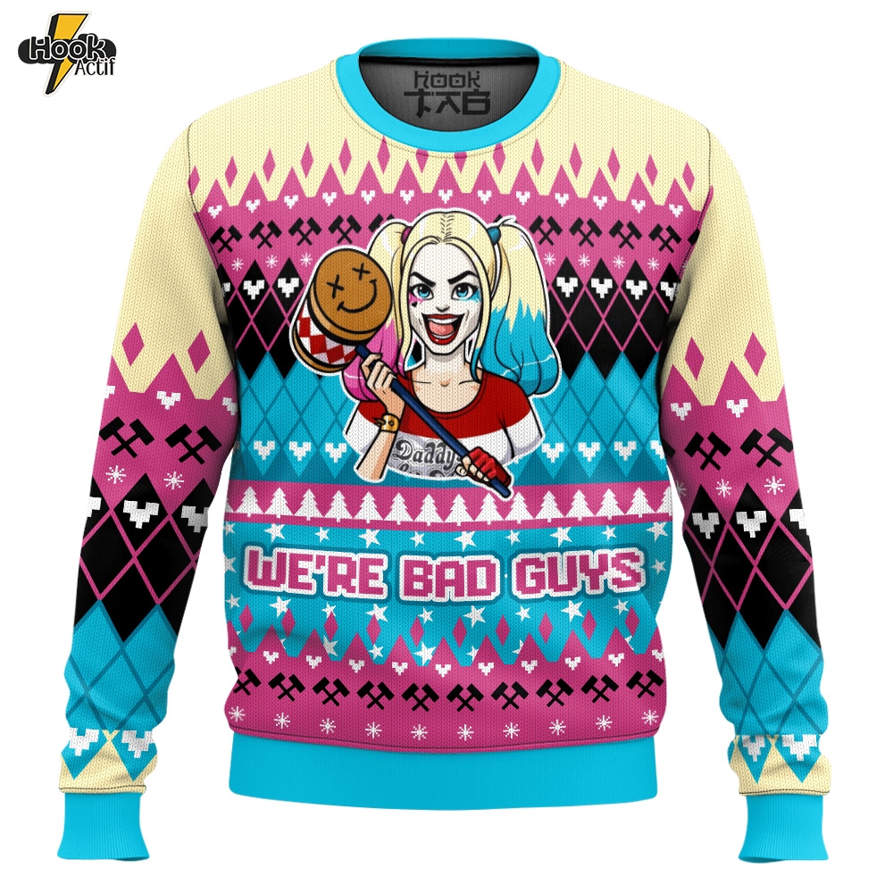 Hooktab Harley Quinn We’re Bad Guys Ugly Christmas Sweater Hooktab Harley Quinn We’re Bad Guys Ugly Christmas Sweater