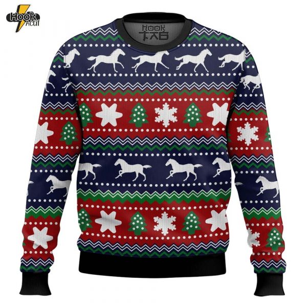 Hooktab Horses Pattern Ugly Christmas Sweater