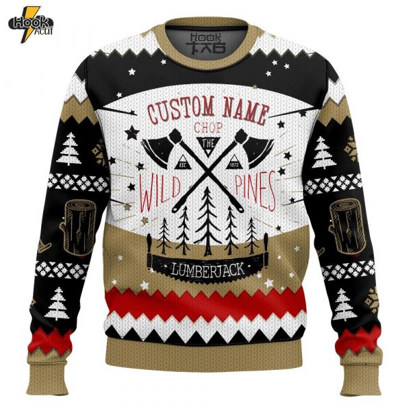 Hooktab Lumberjack Chop Wild Pines – Custom Name Ugly Christmas Sweater