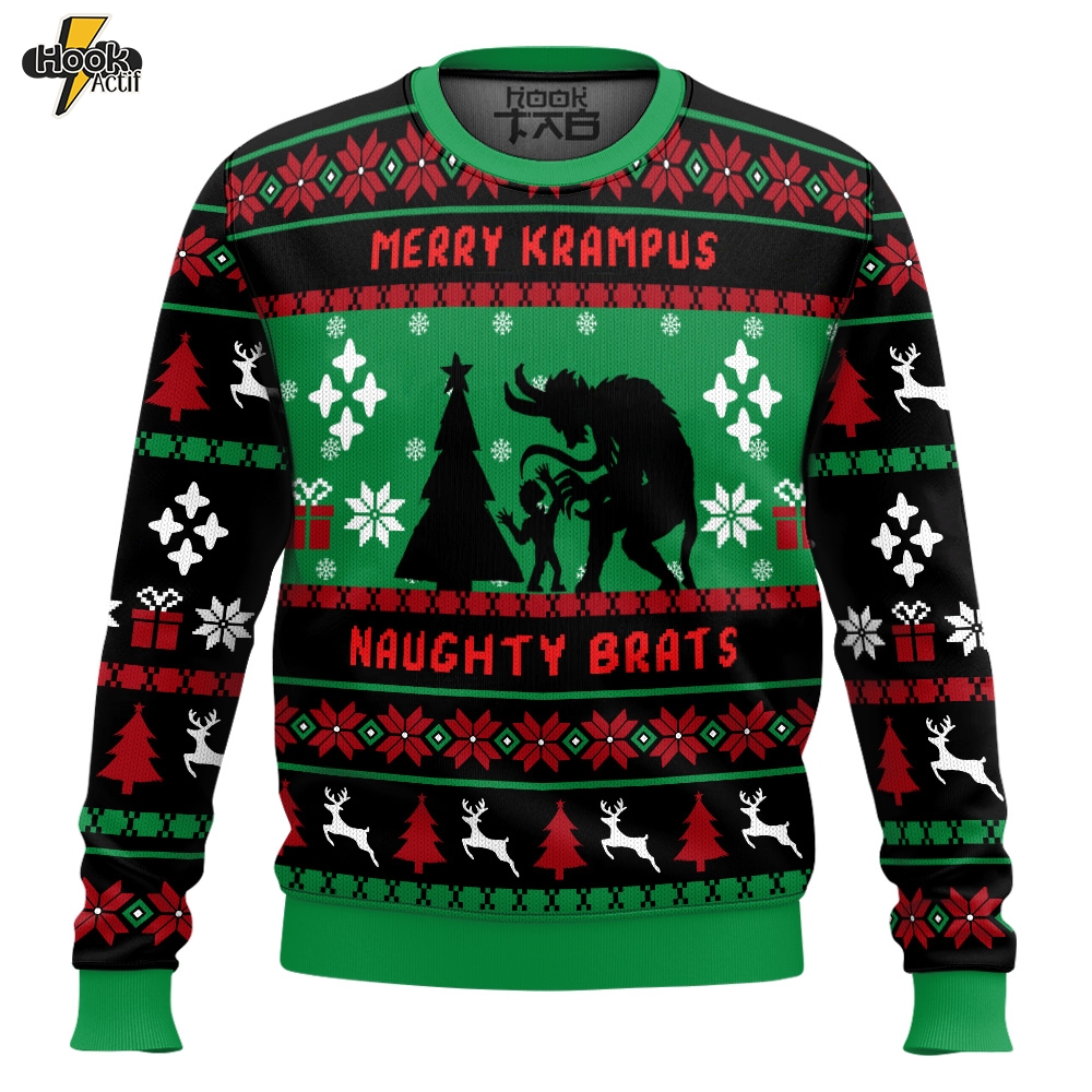Hooktab Merry Krampus Naughty Brats Ugly Christmas Sweater Hooktab Merry Krampus Naughty Brats Ugly Christmas Sweater