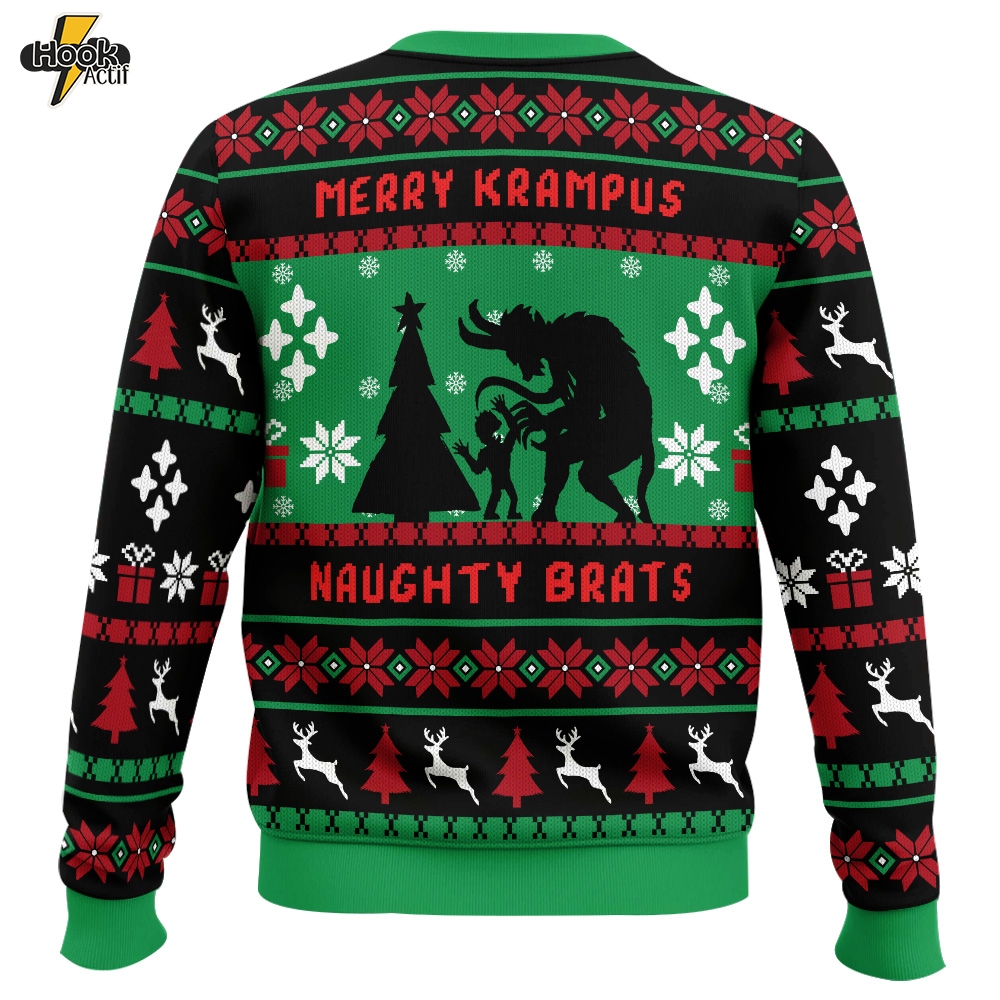 Hooktab Merry Krampus Naughty Brats Ugly Christmas Sweater Hooktab Merry Krampus Naughty Brats Ugly Christmas Sweater