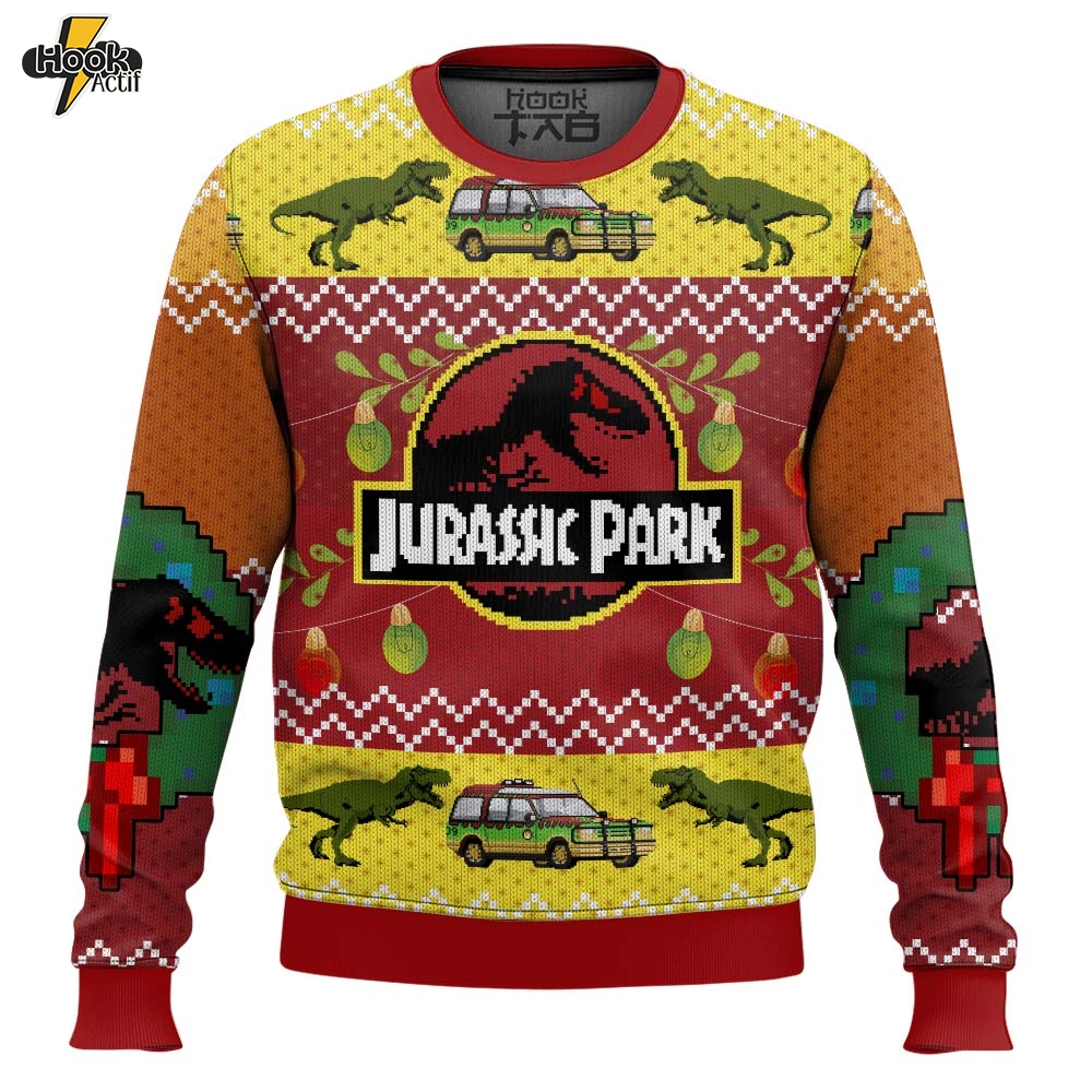 Hooktab Merry Xmas Jurassic Park Ugly Christmas Sweater Hooktab Merry Xmas Jurassic Park Ugly Christmas Sweater
