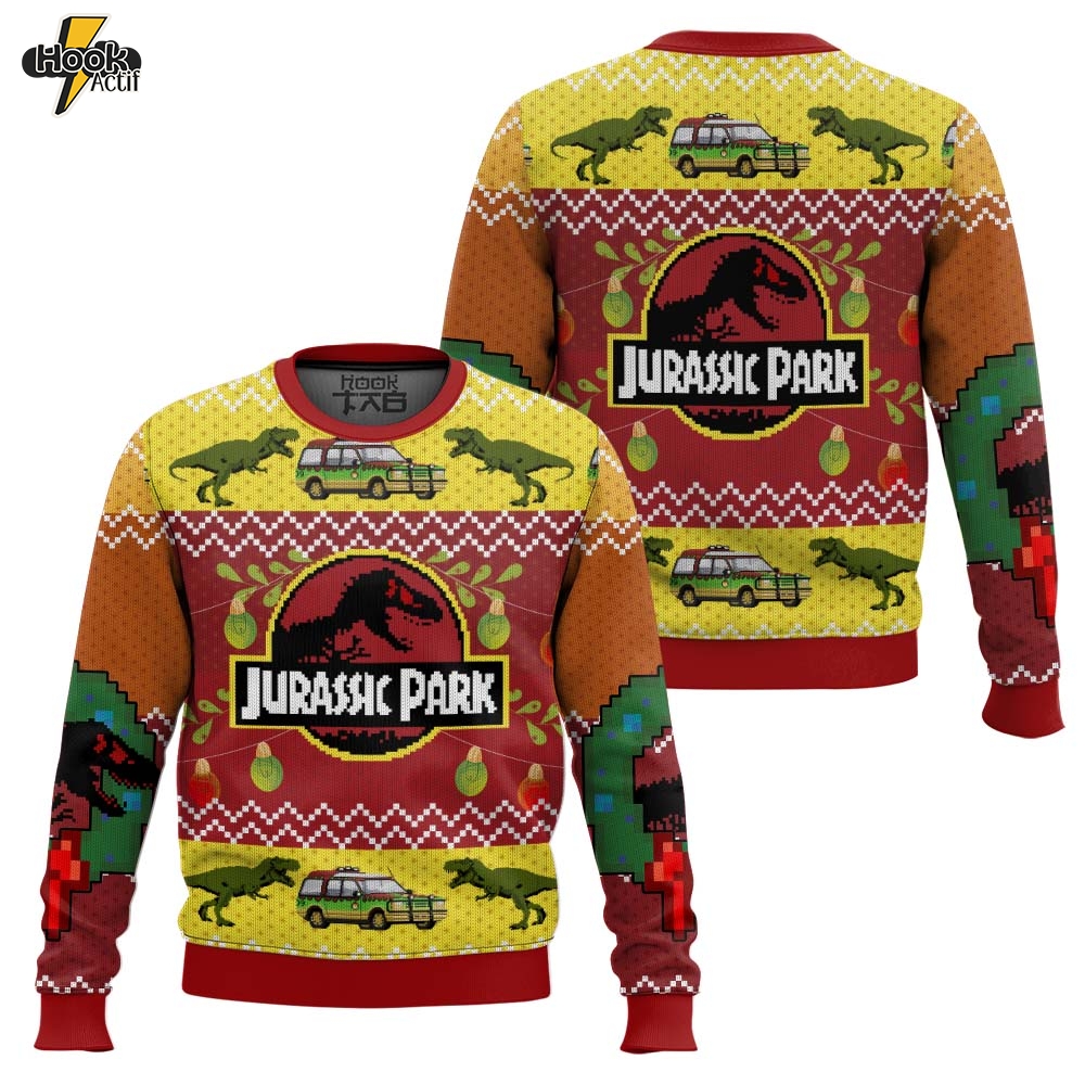 Hooktab Merry Xmas Jurassic Park Ugly Christmas Sweater Hooktab Merry Xmas Jurassic Park Ugly Christmas Sweater