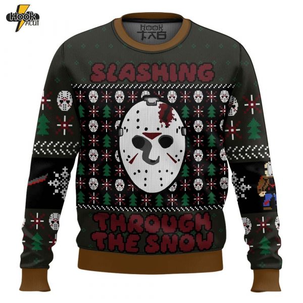 Hooktab Slashing Through The Snow Friday The 13th Ugly Christmas Sweater
