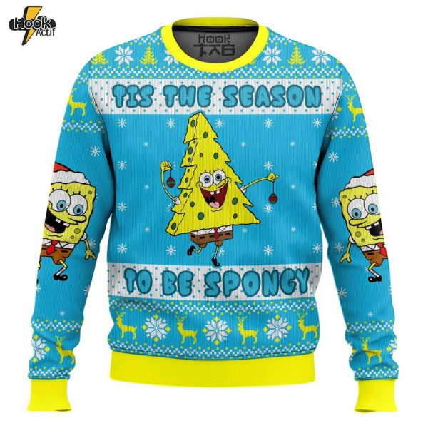Hooktab Tis The Season To Be Spongy SpongeBob SquarePants Ugly Christmas Sweater
