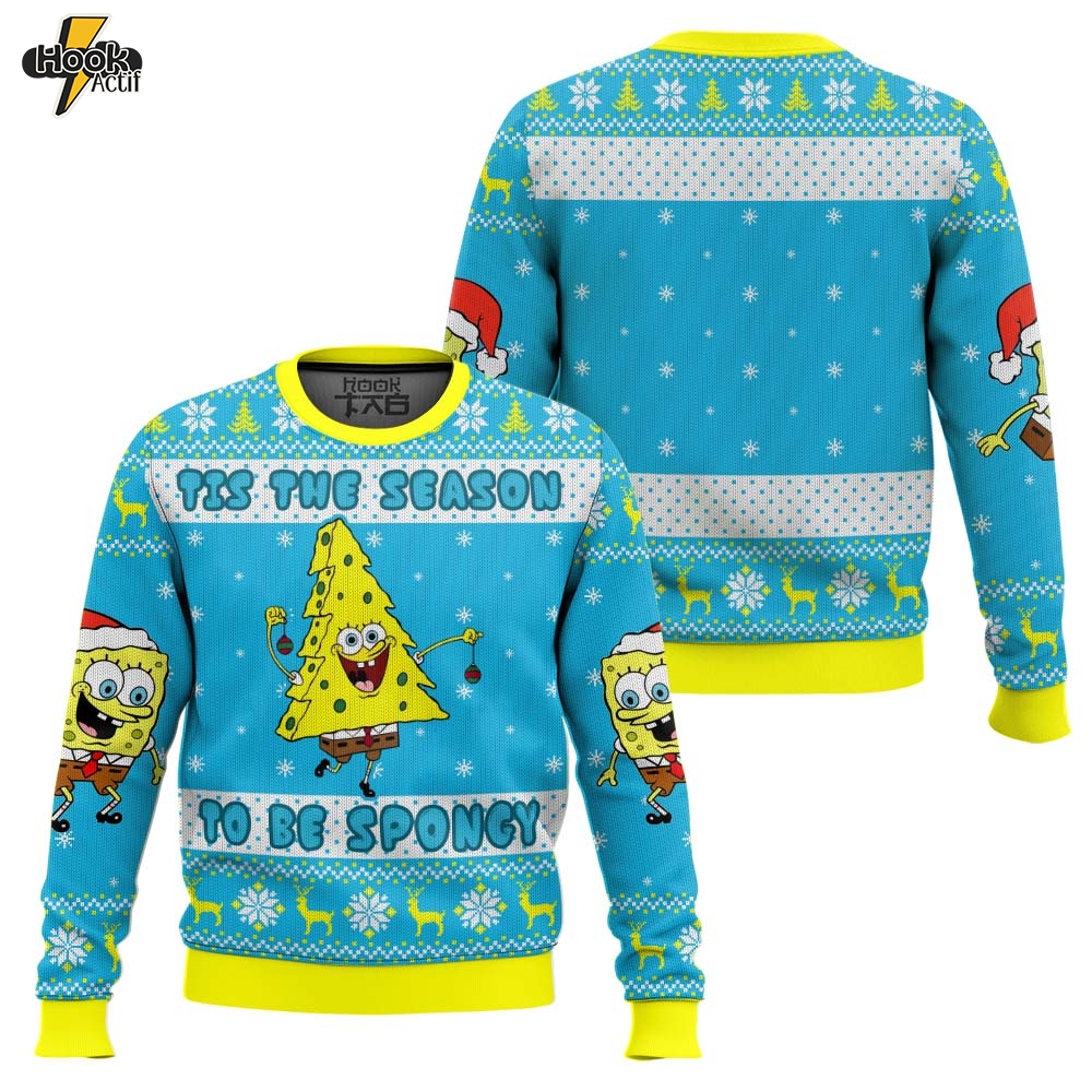 Hooktab Tis The Season To Be Spongy SpongeBob SquarePants Ugly Christmas Sweater Hooktab Tis The Season To Be Spongy SpongeBob SquarePants Ugly Christmas Sweater