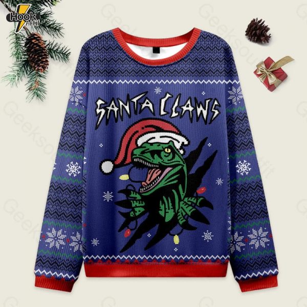 Jurassic Dinosaurs Ugly Christmas Fuzzy Fleece Sweatshirt