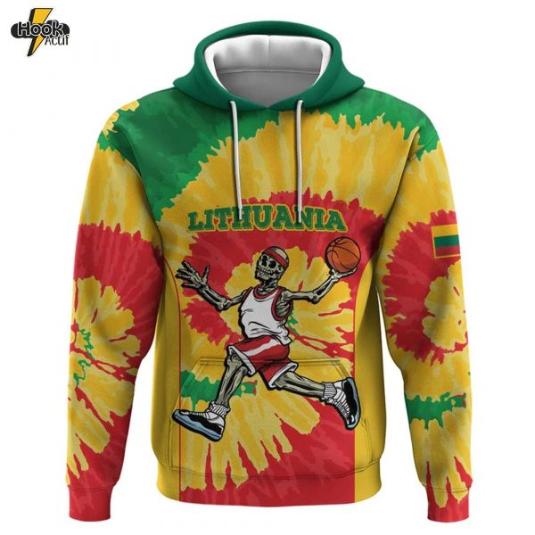 Lithuania Basketball Skeleton Personalized Hoodie Skullman Lithuania Tie Dye