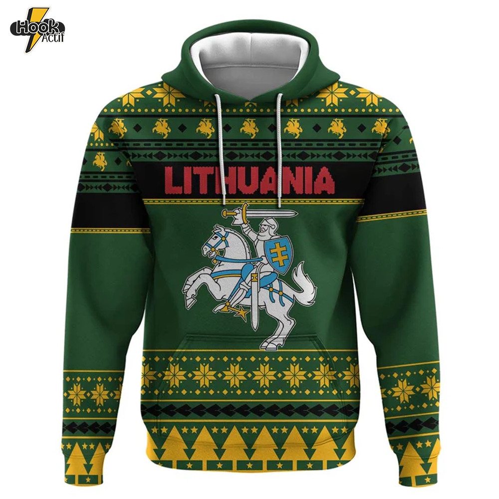 Lithuania Christmas Hoodie Coat Of Arms Linksmu Kaledu Lithuania Christmas Hoodie Coat Of Arms Linksmu Kaledu