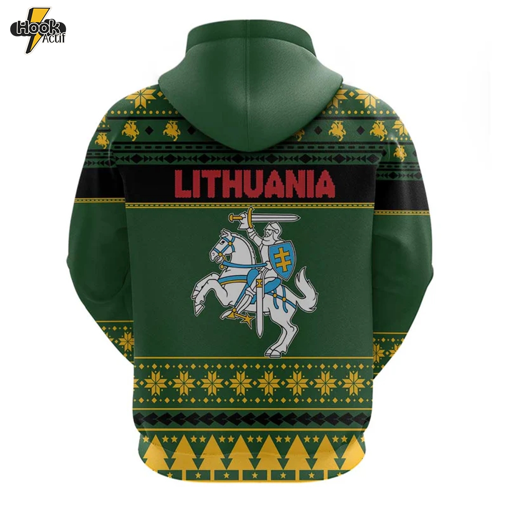 Lithuania Christmas Hoodie Coat Of Arms Linksmu Kaledu Lithuania Christmas Hoodie Coat Of Arms Linksmu Kaledu