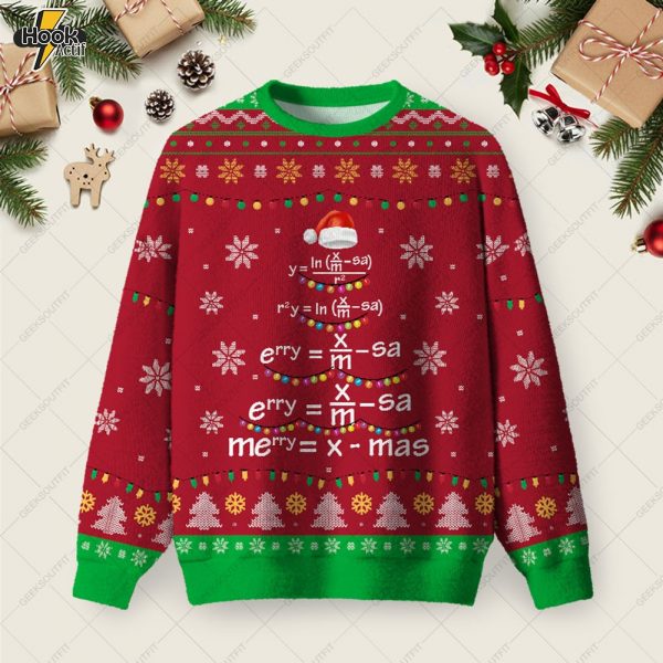 Math Merry Xmas Tree Red Ugly Christmas Fuzzy Fleece Sweatshirt