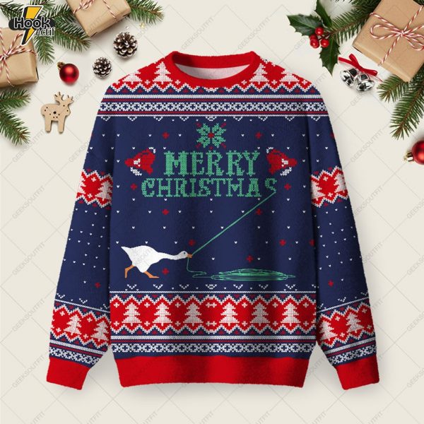 Merry Honked Christmas Funny Honk Goose Ugly Christmas Fuzzy Fleece Sweatshirt