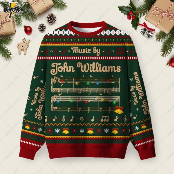 Music by John Williams Ugly Christmas Fuzzy Fleece Sweatshirt