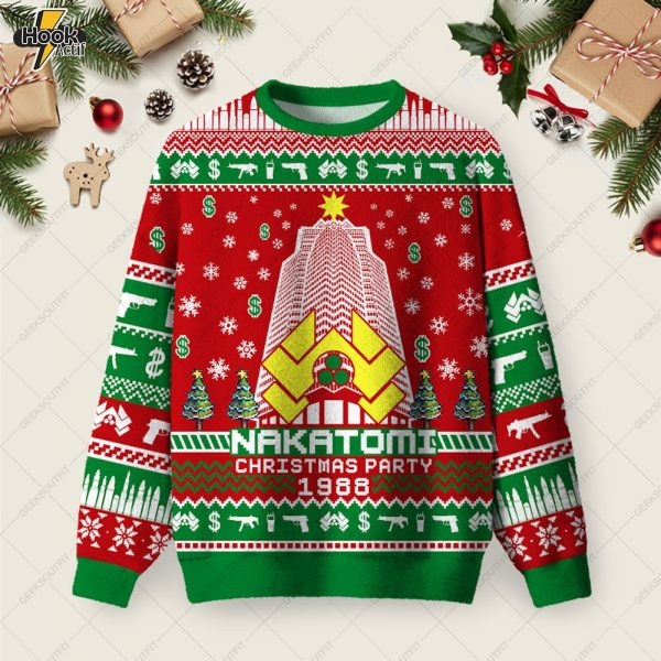 Nakatomi Corporation Christmas Party Snowflake Tower Ugly Christmas Fuzzy Fleece Sweatshirt