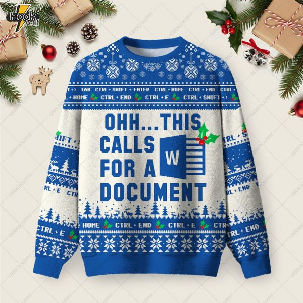 Ohh...This Calls for a Spreadsheet Ugly Christmas Fuzzy Fleece Sweatshirt - Blue