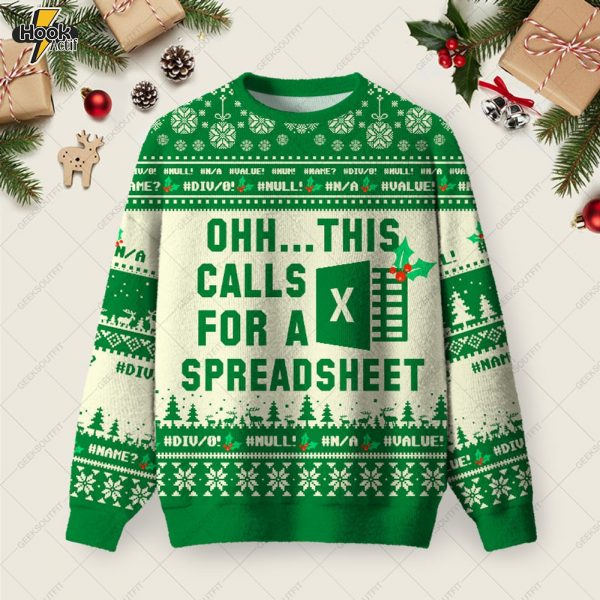 Ohh...This Calls for a Spreadsheet Ugly Christmas Fuzzy Fleece Sweatshirt - Green