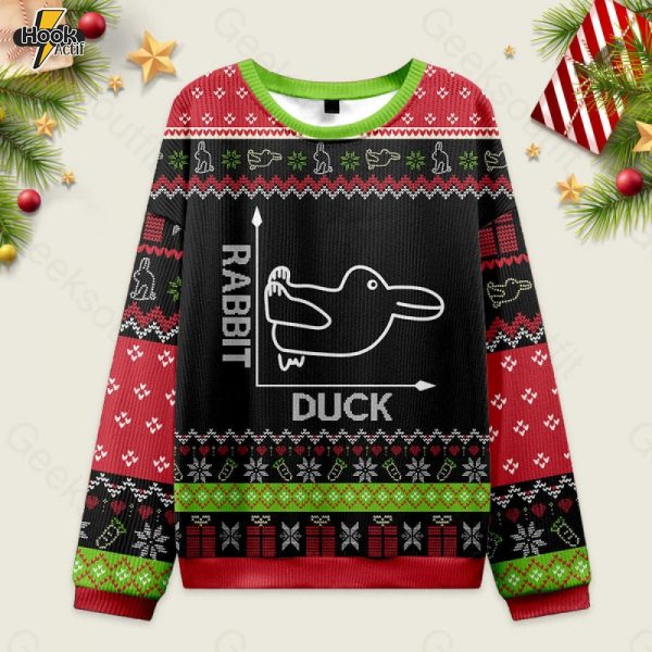 Rabbit or Duck Funny Black Ugly Christmas Sweater Sweatshirt