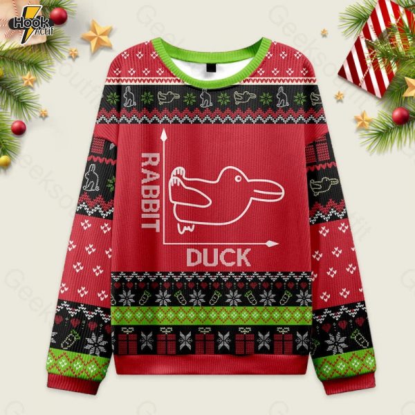 Rabbit or Duck Funny Red Ugly Christmas Sweater Sweatshirt