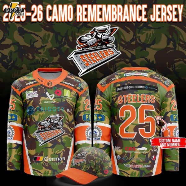 Sheffield Steelers 2025 Camo Remembrance Special Hockey Jersey