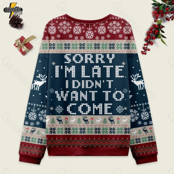 Sorry-Im-Late-I-didnt-Want-to-Come-Red-and-Blue-Ugly-Christmas-Fuzzy-Fleece-Sweatshirt-2.jpg