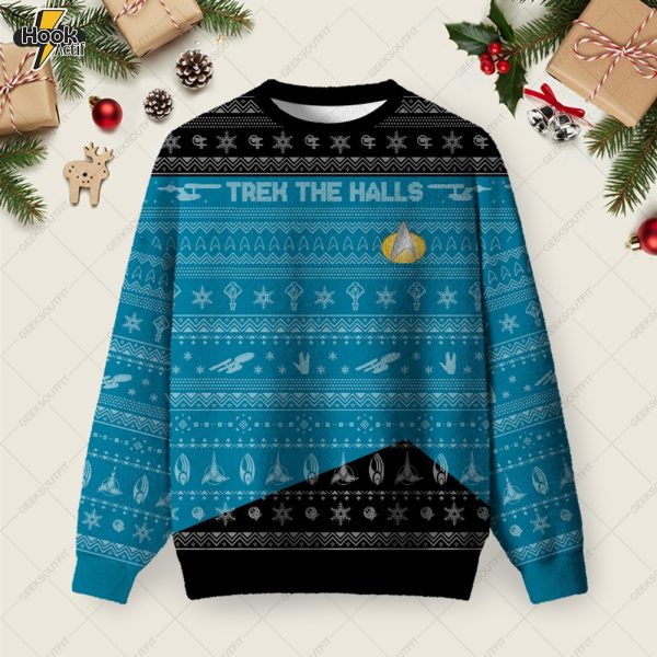 Star Trek Ugly Christmas Fuzzy Fleece Sweatshirt - Blue