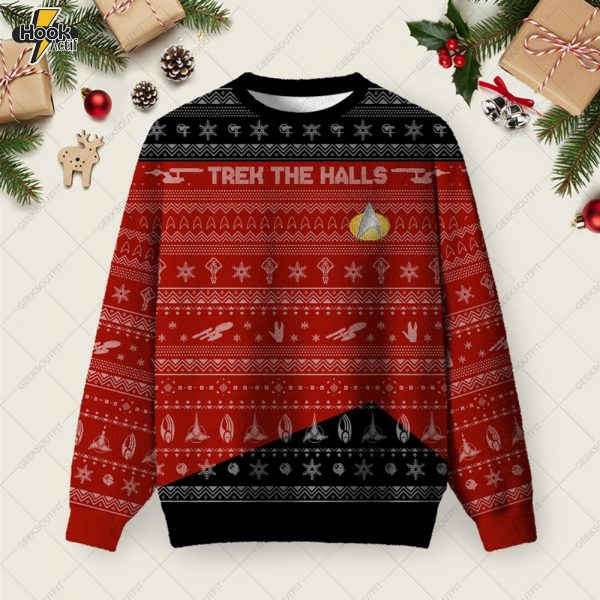 Star Trek Ugly Christmas Fuzzy Fleece Sweatshirt - Red