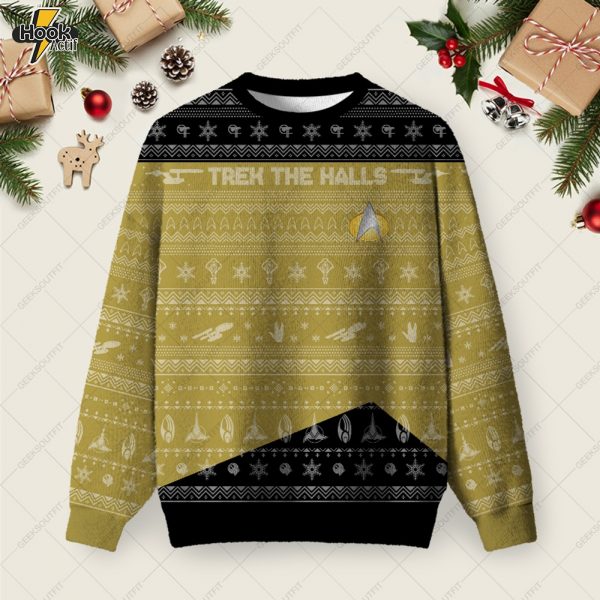 Star Trek Ugly Christmas Fuzzy Fleece Sweatshirt - Yellow