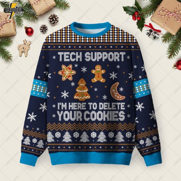 Tech Support Computer Programmer Blue Ugly Christmas Fuzzy Fleece Sweatshirt