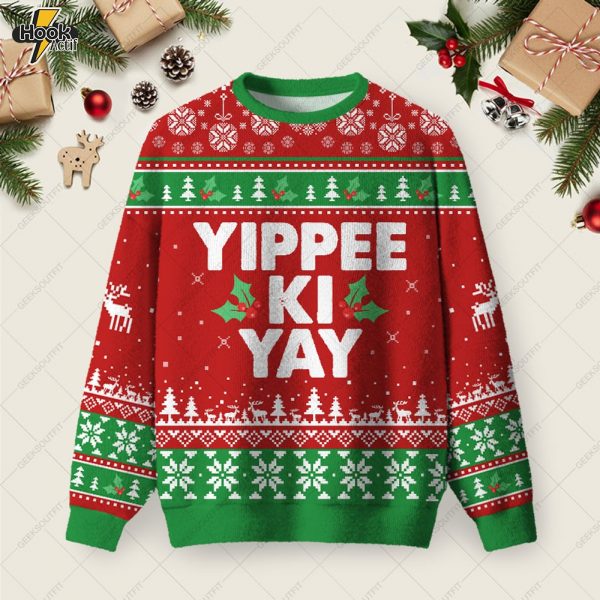 Yippee Ki Yay Ugly Christmas Fuzzy Fleece Sweatshirt