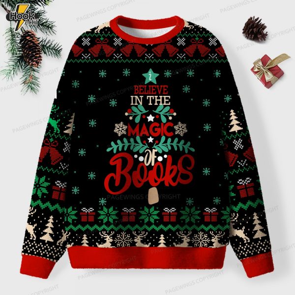Believe In The Magic Of Books Unisex Ugly Knit Christmas Sweater