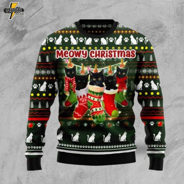 Black Cat Socks Ugly Christmas Sweater