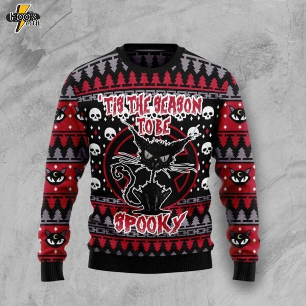 Black Cat Spooky Halloween Ugly Christmas Sweater