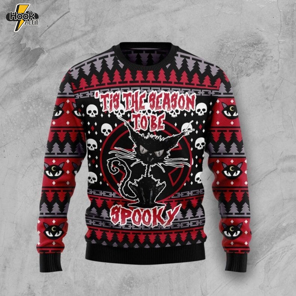 Black Cat Spooky Halloween Ugly Christmas Sweater Black Cat Spooky Halloween Ugly Christmas Sweater