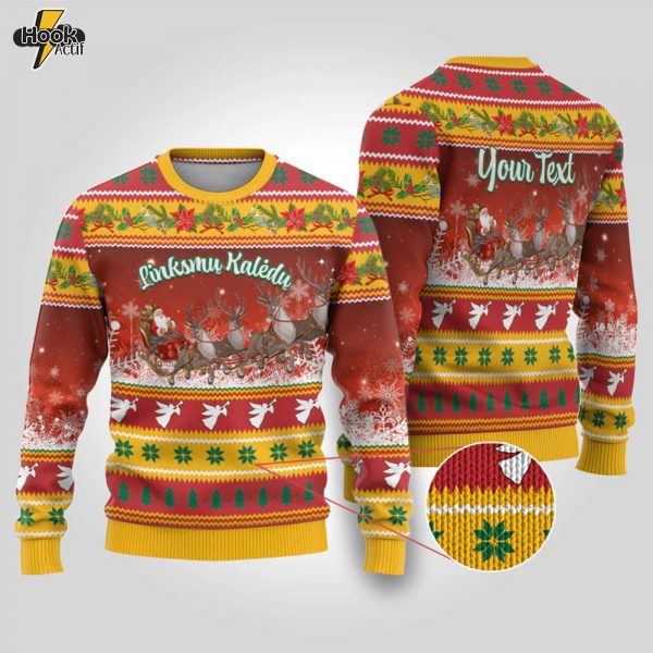 Custom Lithuania Christmas Ugly Christmas Sweater Lietuva Santa Claus With Reindeer